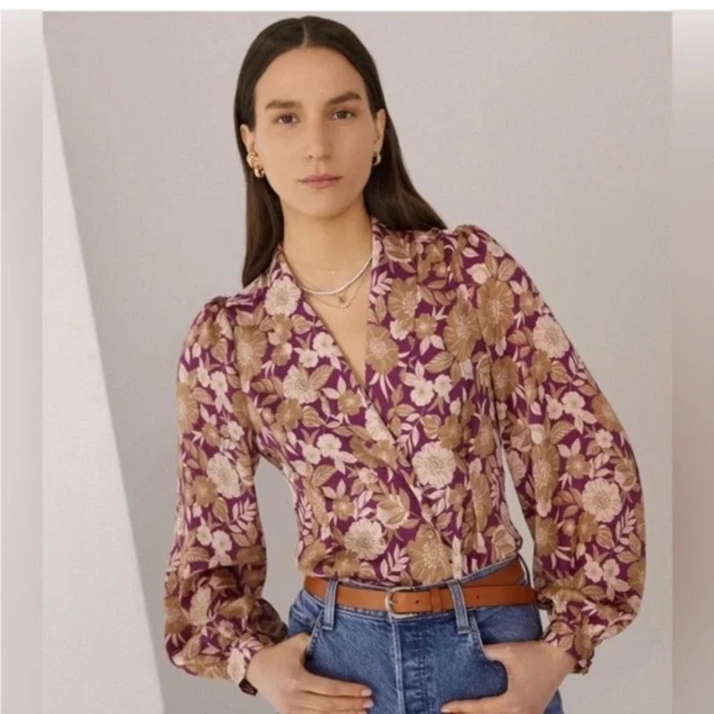 Favorite Daughter Long Sleeve Printed Blouse Purple/Gold/Cream SZ XS NWT